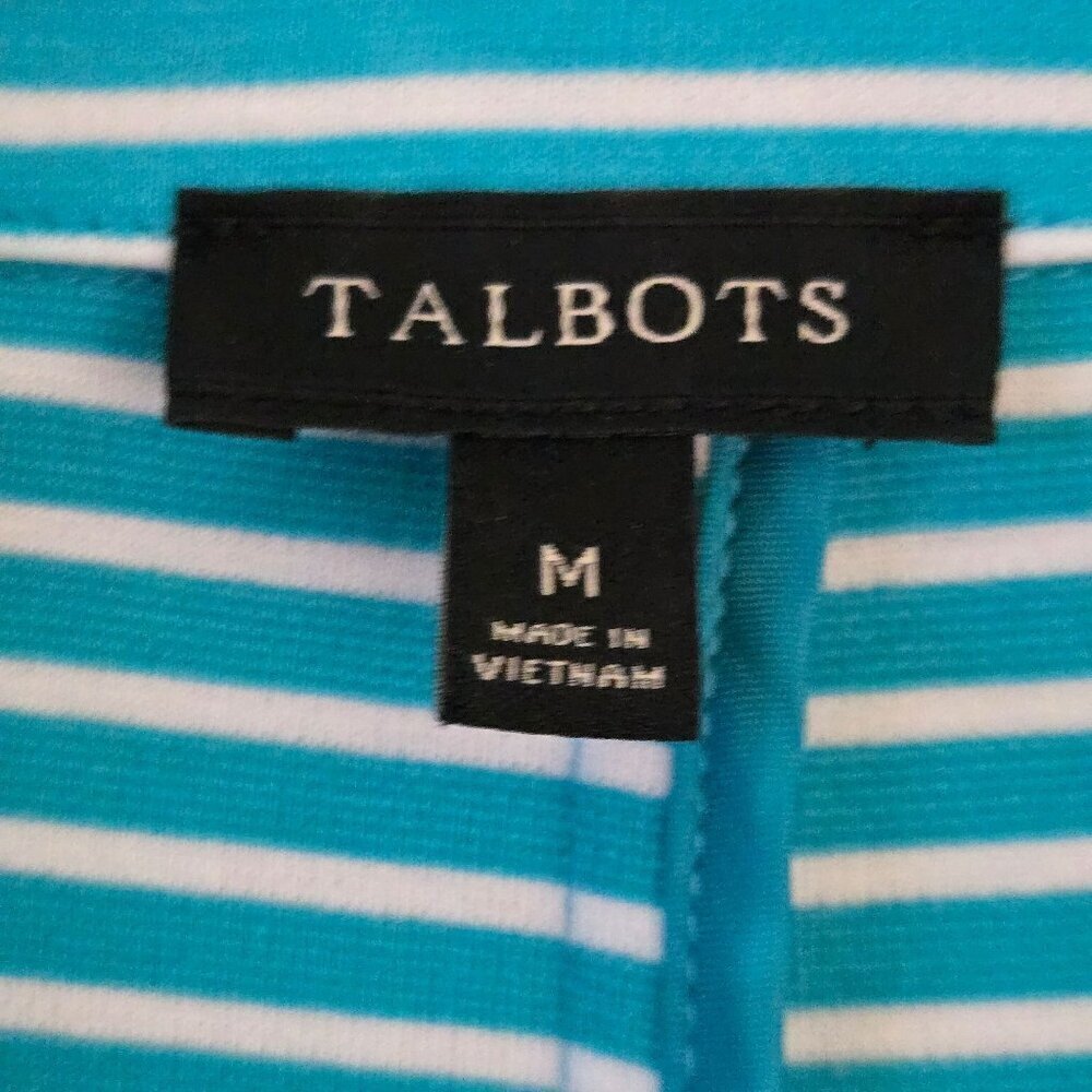 Talbots NWOT Turquoise White Striped 2 Button Cotton Blend Blazer Size M - Picture 7 of 8